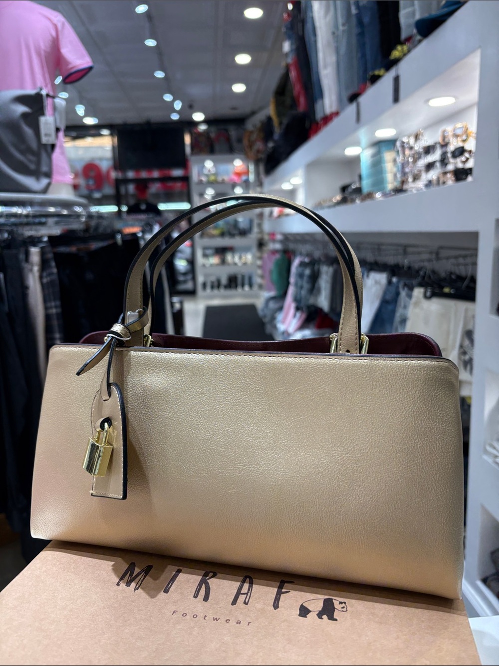 Gold Leather Top-Handle Bag